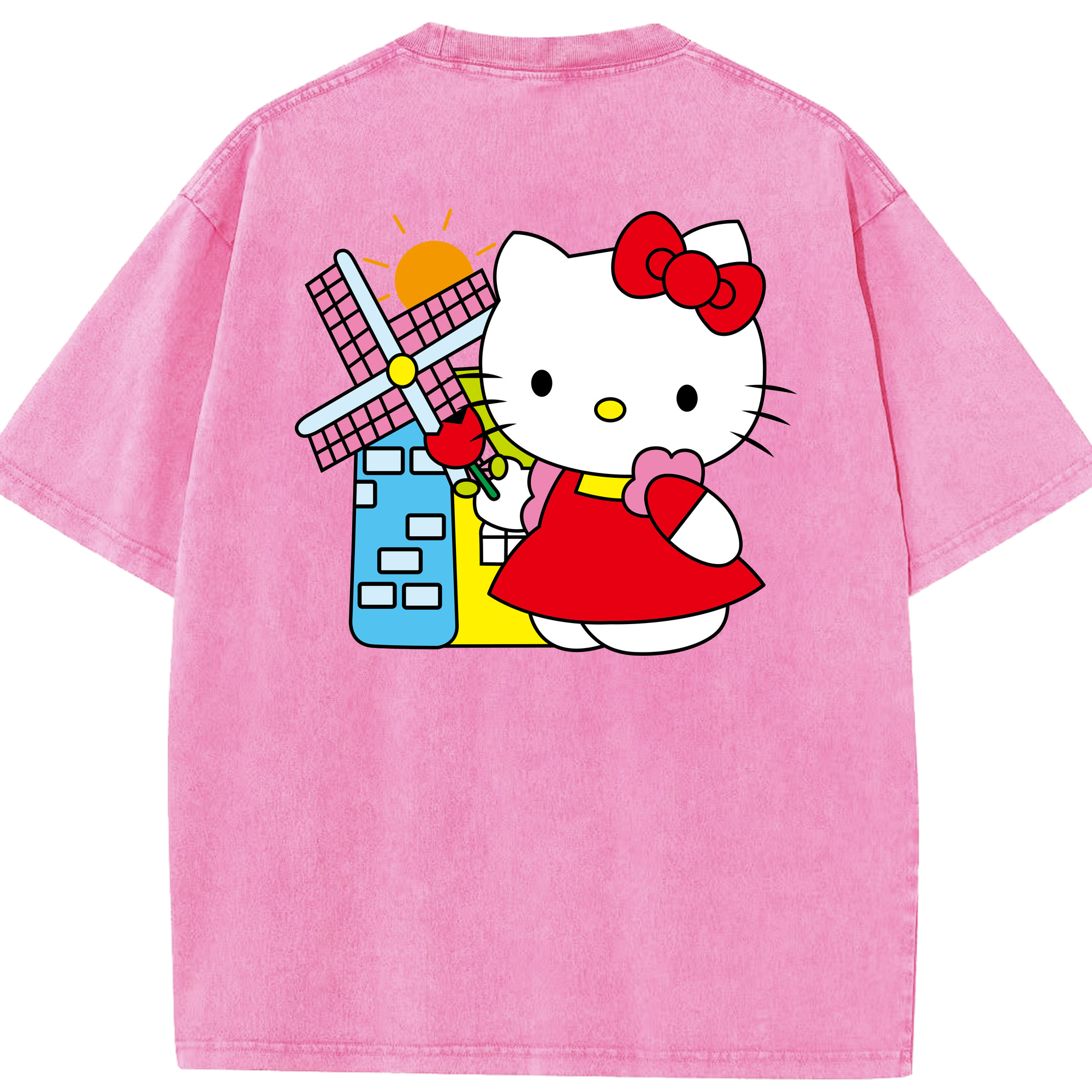（画像用） Hello Kitty ハローキティ 綿100% ヴィンテージ風 半袖Tシャツ（背面プリント）